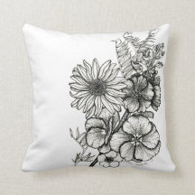 dotwork art flower pillow