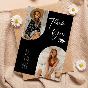 Double Arch Black Graduation Photo Thank You Card