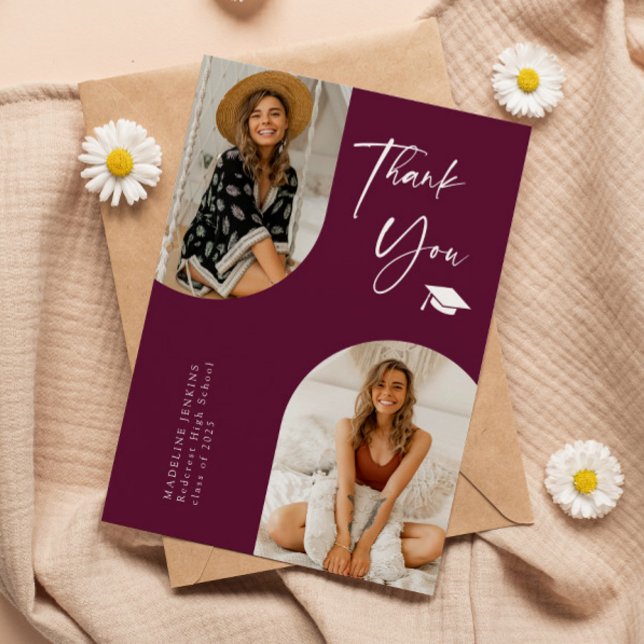 Double Arch Cranberry Graduation Photo Thank You  (Creator Uploaded)