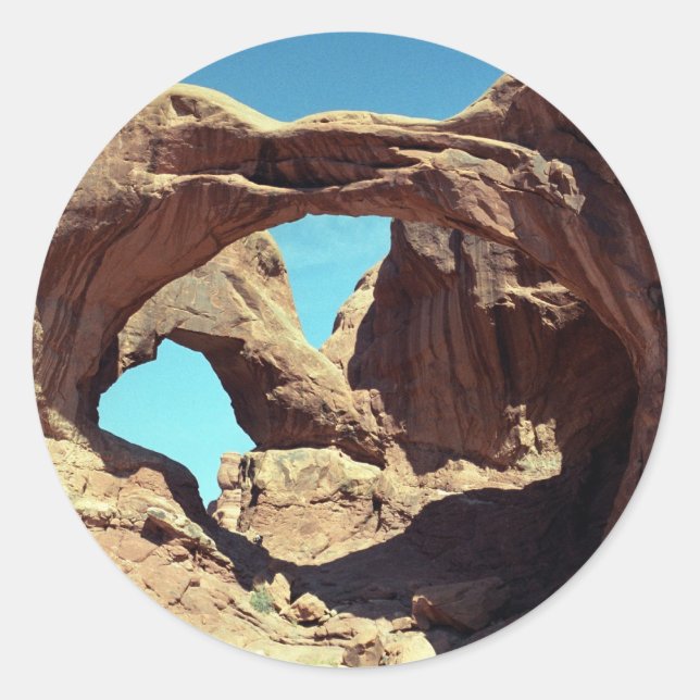 Double Arch Desert Landscape Photo Classic Round Sticker (Front)