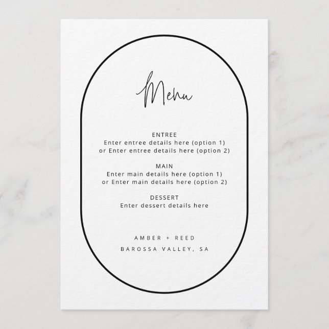 Double Arch Minimal Script Black White Menu (Front)