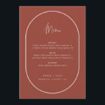 Double Arch Minimal Script Terracotta Wedding Menu<br><div class="desc">Can be fully customised to suit your needs >> background colour, font colour/style and arch colour can all be changed to suit your preference. © Gorjo Designs. Made for you via the Zazzle platform. // Looking for matching items? Other stationery from the set available in the ‘collections’ section of my...</div>