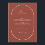 Double Arch Minimal Script Terracotta Wedding Menu<br><div class="desc">Can be fully customised to suit your needs >> background colour, font colour/style and arch colour can all be changed to suit your preference. © Gorjo Designs. Made for you via the Zazzle platform. // Looking for matching items? Other stationery from the set available in the ‘collections’ section of my...</div>