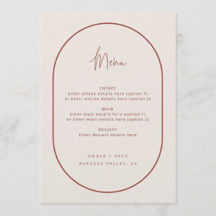 Double Arch Minimal Script Terracotta Wedding Menu