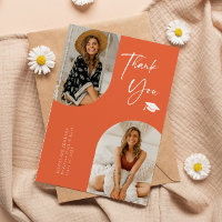 Double Arch Orange Graduation Photo Thank You