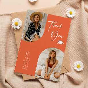 Double Arch Orange Graduation Photo Thank You Card