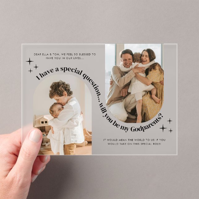 Double Arch Photo Godparents Proposal Acrylic Invitations (Insitu (Handheld))
