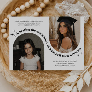 Double Arch Photo Then and Now Girl Graduation Invitation