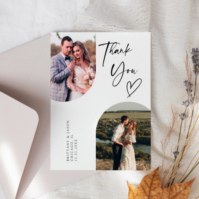 Double Arch White Wedding Photo Thank You Card (Creator Uploaded)