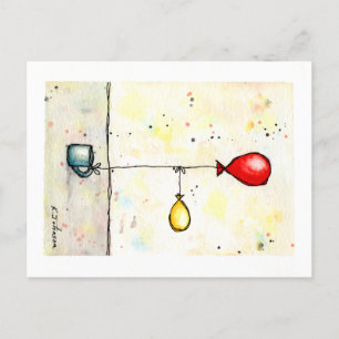 Double Balloon Watercolor Postcard