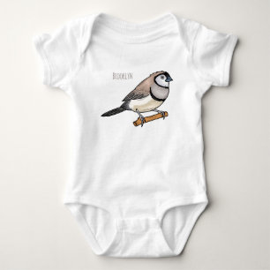 Double-barred finch bird cartoon illustration  baby bodysuit