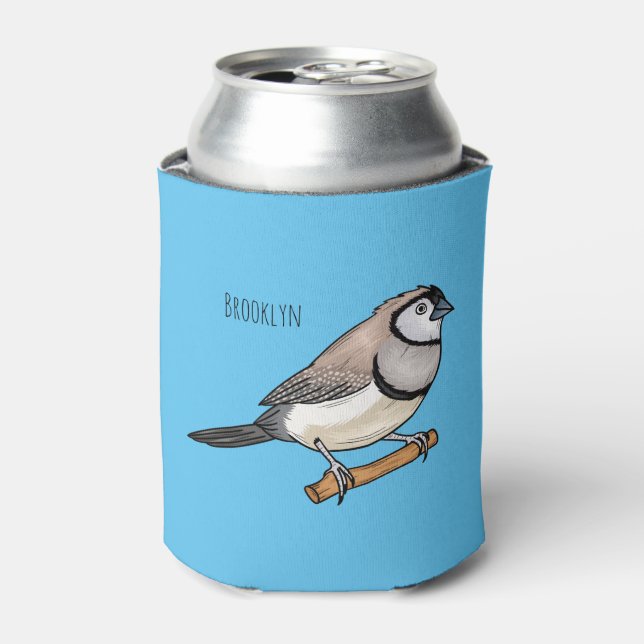 Double-barred finch bird cartoon illustration can cooler (Can Front)