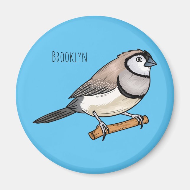 Double-barred finch bird cartoon illustration magnet (Front)