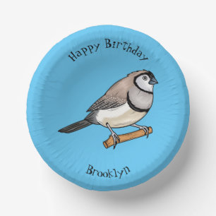 Double-barred finch bird cartoon illustration  paper plate