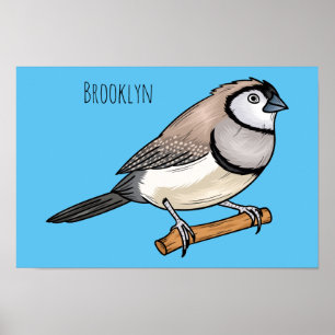 Double-barred finch bird cartoon illustration poster