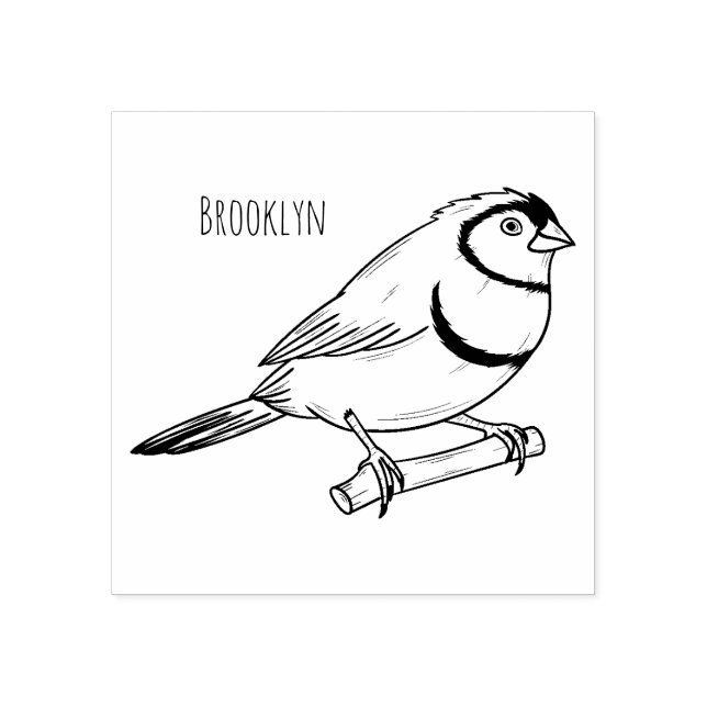 Double-barred finch bird cartoon illustration rubber stamp (Imprint)