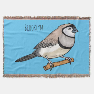 Double-barred finch bird cartoon illustration throw blanket