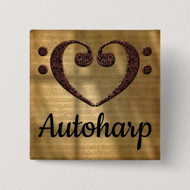 Double Bass Clef Heart Autoharp 15 Cm Square Badge (Front)