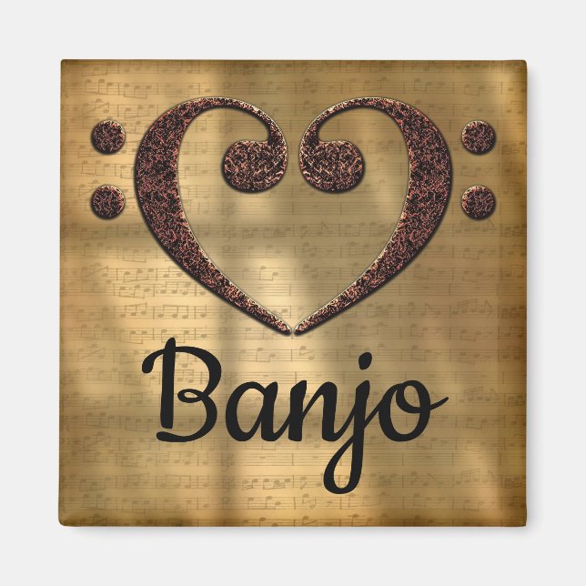 Double Bass Clef Heart Banjo Magnet (Front)