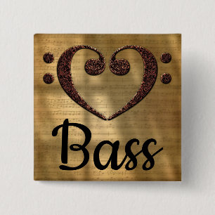 Double Bass Clef Heart Bass 15 Cm Square Badge
