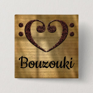 Double Bass Clef Heart Bouzouki 15 Cm Square Badge