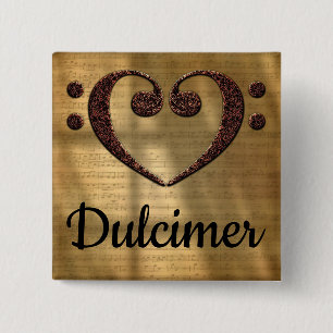 Double Bass Clef Heart Dulcimer 15 Cm Square Badge