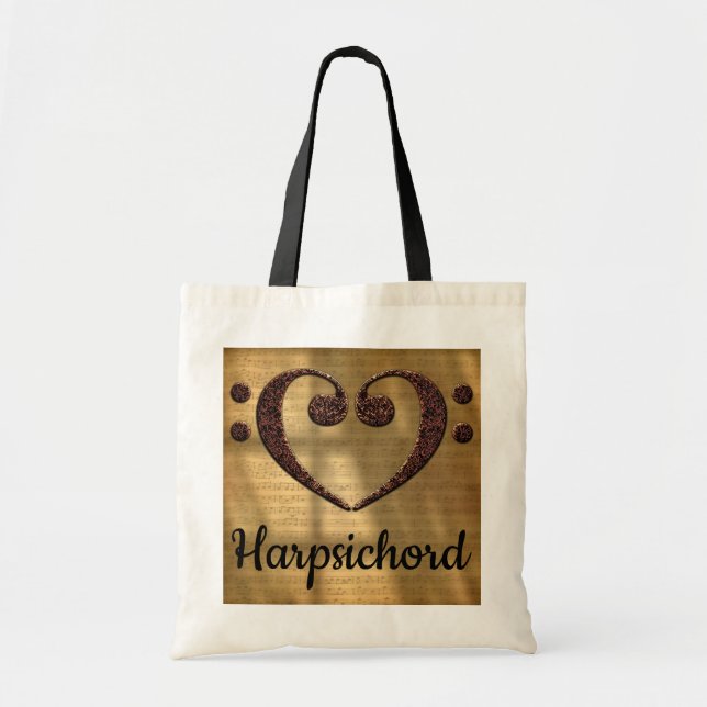 Double Bass Clef Heart Harpsichord Tote Bag (Front)