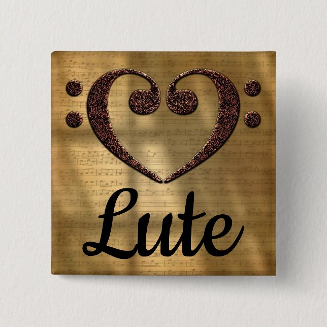 Double Bass Clef Heart Lute 15 Cm Square Badge (Front)