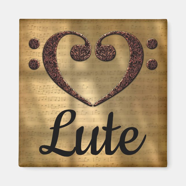 Double Bass Clef Heart Lute Magnet (Front)