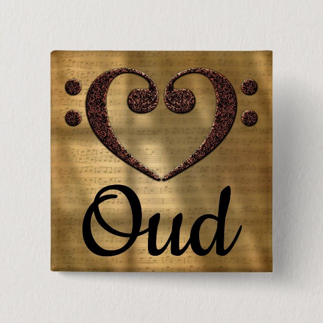 Double Bass Clef Heart Oud 15 Cm Square Badge (Front)