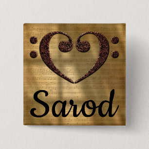 Double Bass Clef Heart Sarod 15 Cm Square Badge