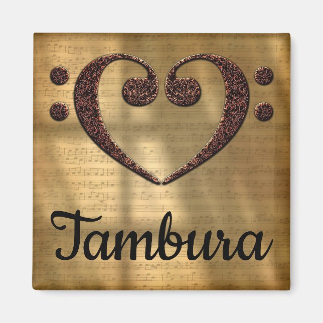 Double Bass Clef Heart Tambura Magnet (Front)