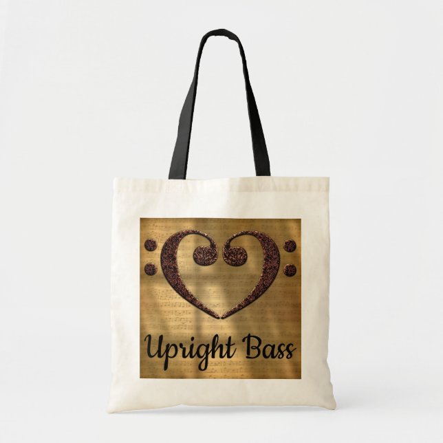 Double Bass Clef Heart Upright Bass Tote Bag (Front)