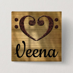Double Bass Clef Heart Veena 15 Cm Square Badge