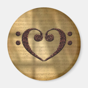 Double Bass Clef Heart Vintage Gold Sheet Music Magnet