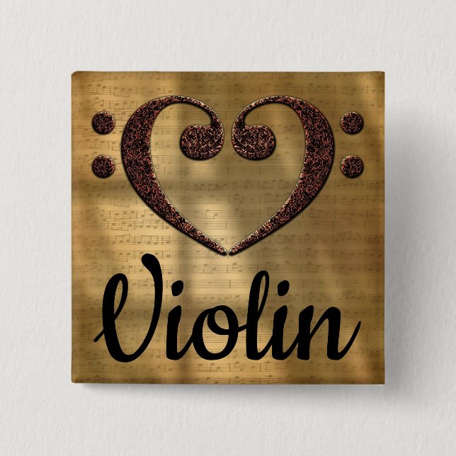 Double Bass Clef Heart Violin 15 Cm Square Badge (Front)
