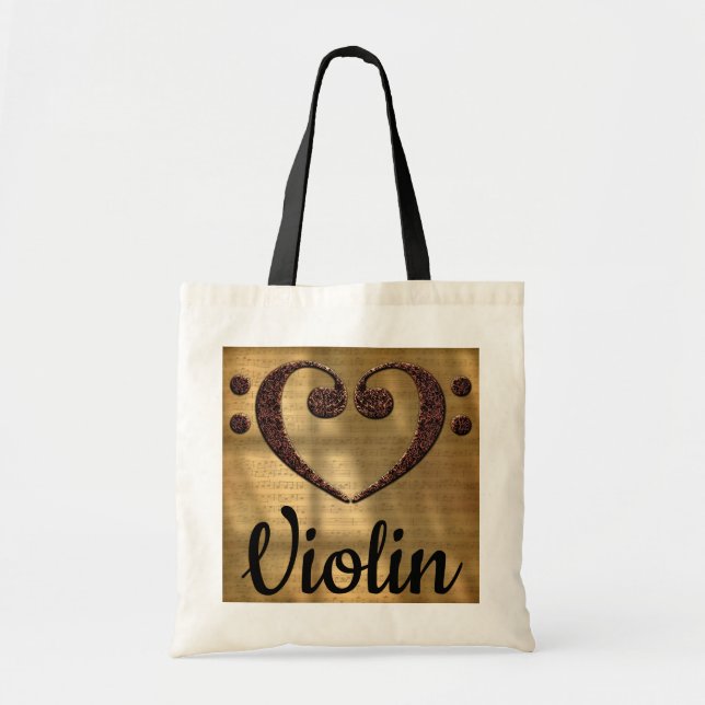 Double Bass Clef Heart Violin Tote Bag (Front)