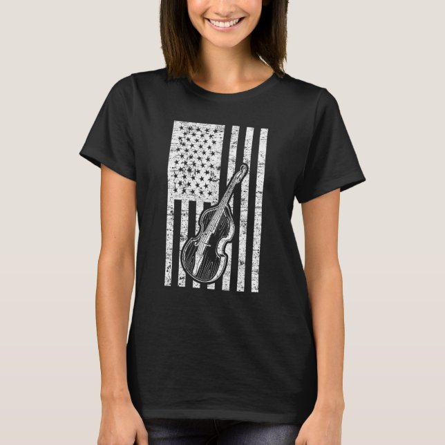 Double Bass Instrument US Flag Double Bass T-Shirt (Front)