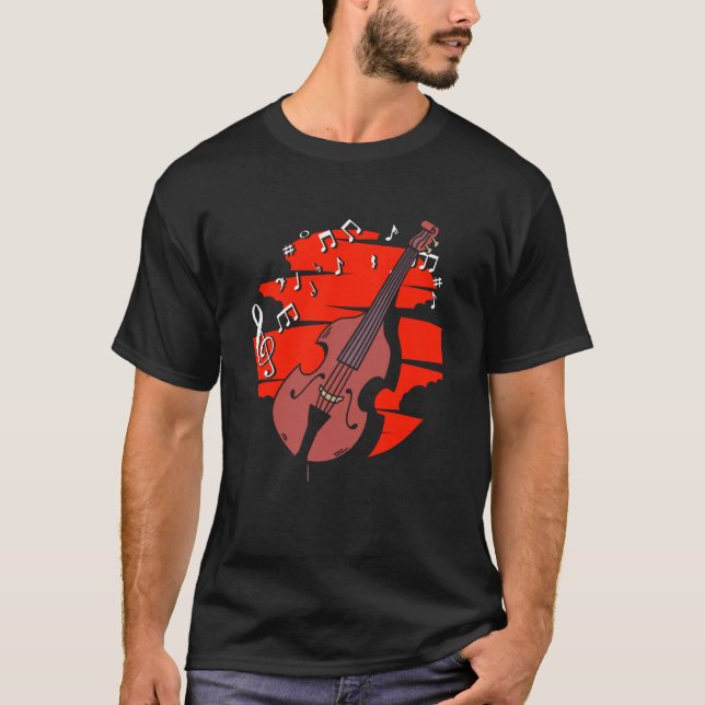 Double Bass Music Notes Jazz Music Contrabass Play T-Shirt (Front)