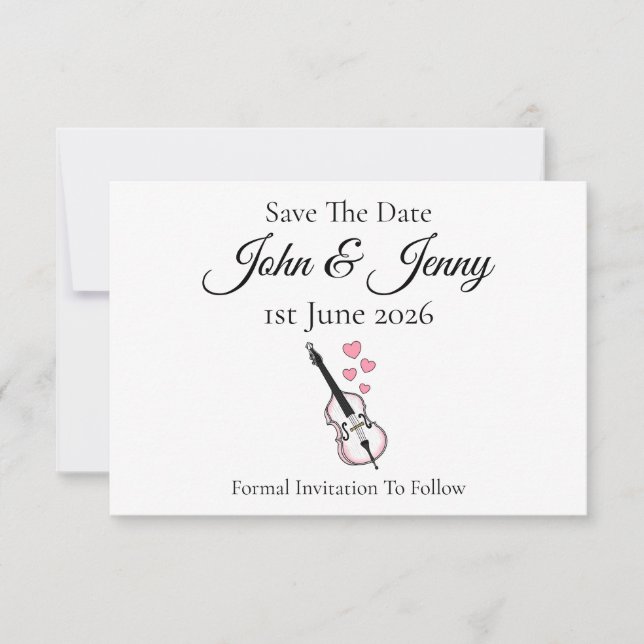 Double Bass Musician Wedding Save The Date (Front)