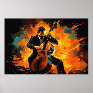 Double Bass Player Music Painting Abstract Art Poster