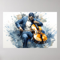 Double Bass Player Music Painting Abstract Art