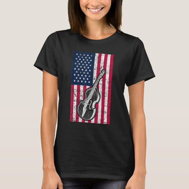 Double Bass US Flag Patriotic Double Bass Player T-Shirt (Front)