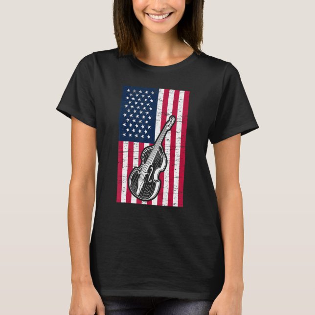 Double Bass US Flag Patriotic Double Bassist T-Shirt (Front)