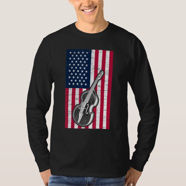 Double Bass US Flag Patriotic Double Bassist T-Shirt (Front)