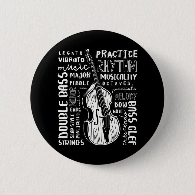Double Bass Word Cloud Upright Bass Art Music 6 Cm Round Badge (Front)