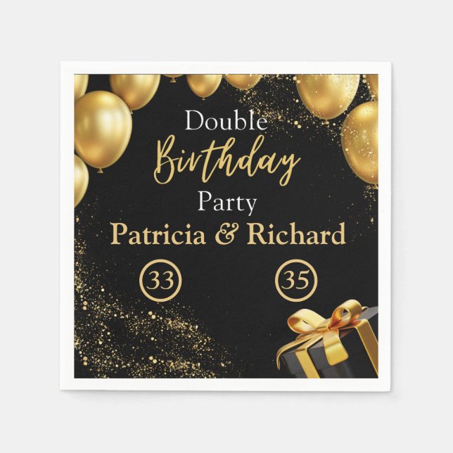 Double Birthday Party Black and Gold Elegant Napkin (Front)