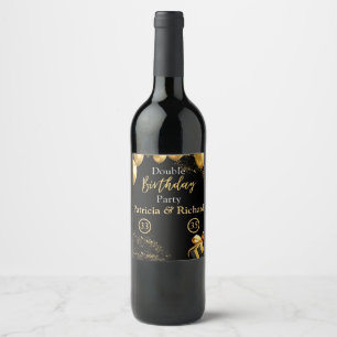 Double Birthday Party Black and Gold Elegant Wine Label