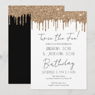 Double Birthday Party Elegant Gold Drips Invitation
