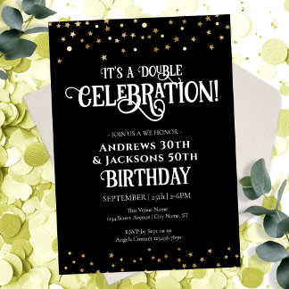 Double Birthday Party Star Confetti  Invitation